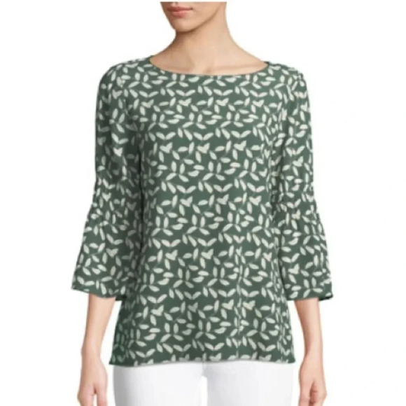 Lafayette 148 New York Tops - Lafayette 148 Lorelei Mini-Inspired Laurel Blouse. Size S, green and white